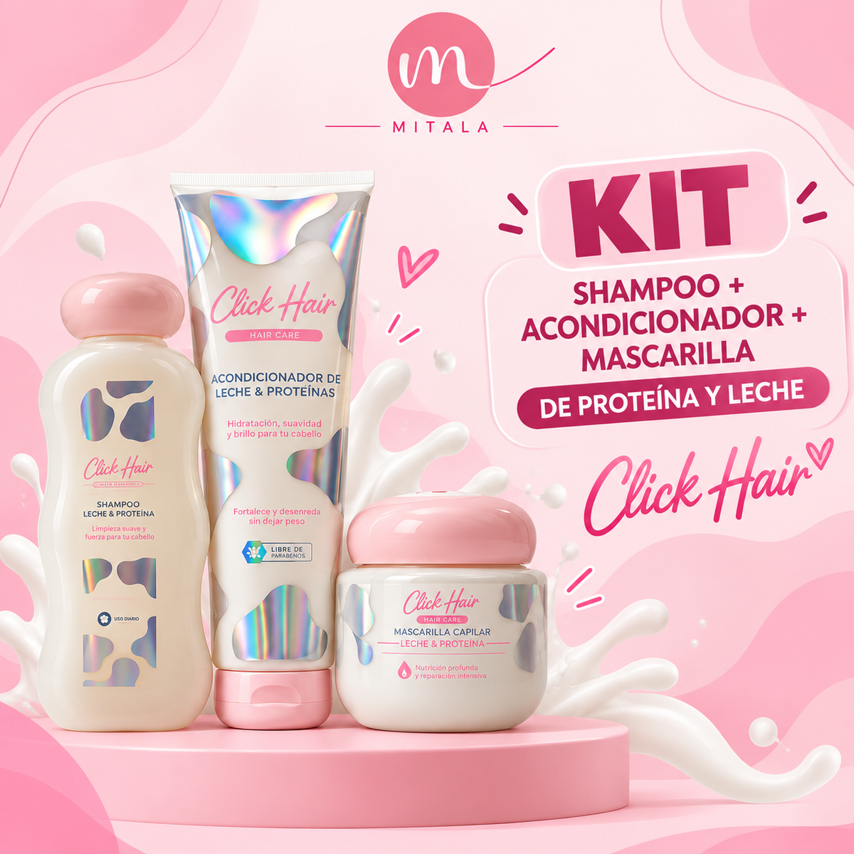 KIT TRIO LECHE Y PROTEINA CLICK HAIR NUEVO